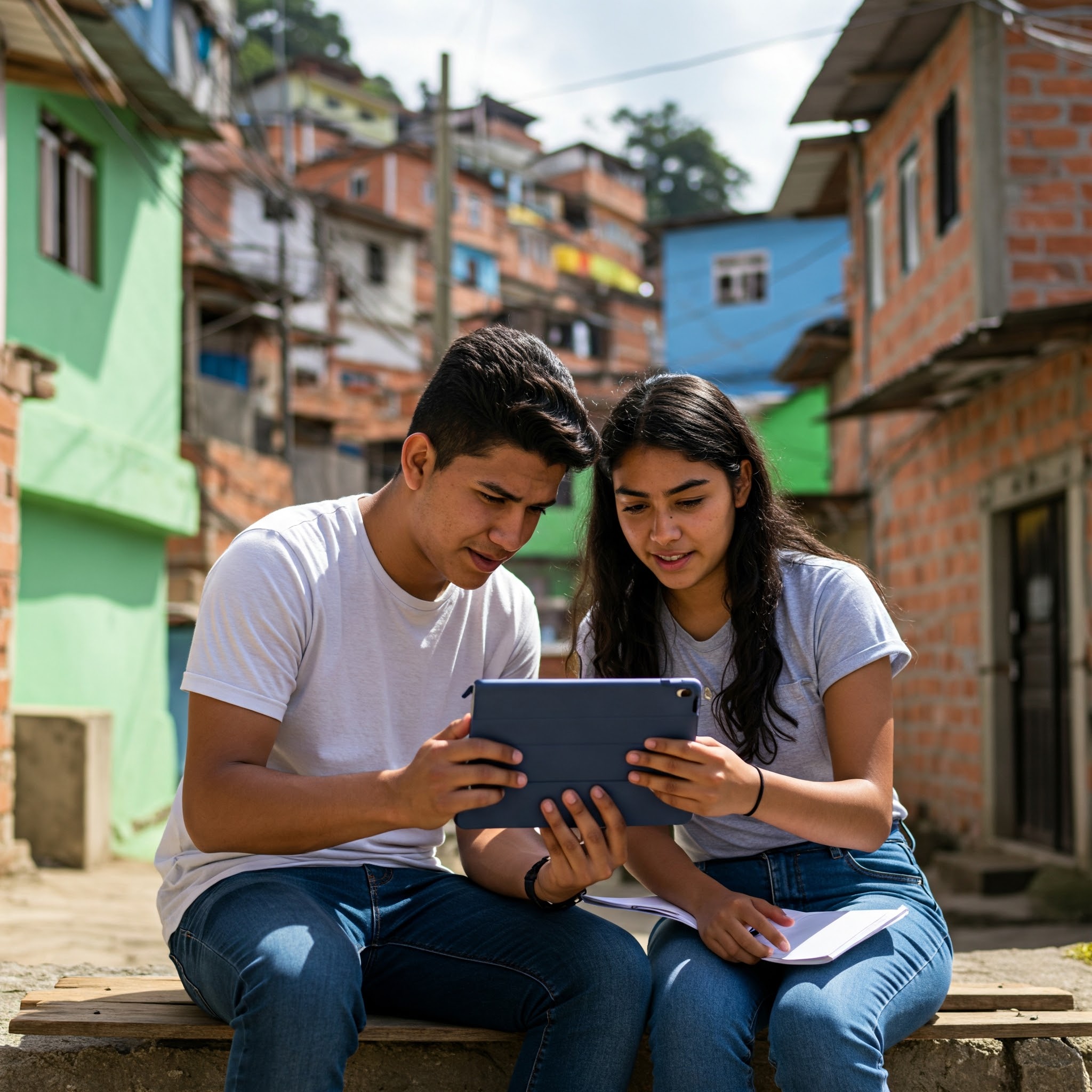Young man and young woman from the Carribean learning on a tablet